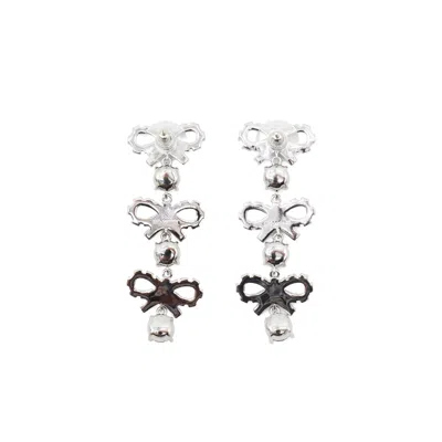 Self-portrait Micro Bow Crystal Tiered Earrings In Metallic