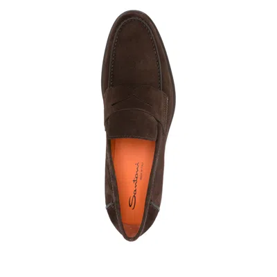 Santoni Men's Dark Brown Suede Penny Loafer
