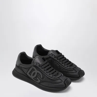 Dolce & Gabbana Low-top Nylon Sneakers With Leather Inserts In Brown