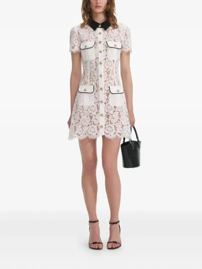 Self-portrait Short Dress With Floral Lace Embroidery Self Portrait In White