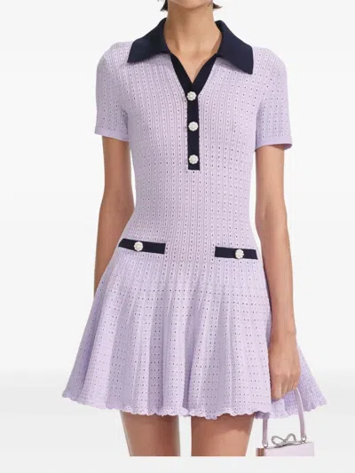 Self-portrait Mini Dress In Openwork Mesh In Purple