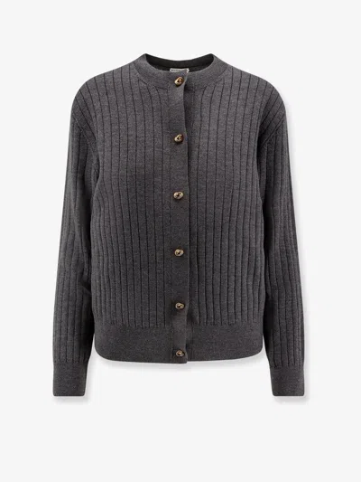 Bottega Veneta Ribbed Knit Sweater With Button-down Front In Gray