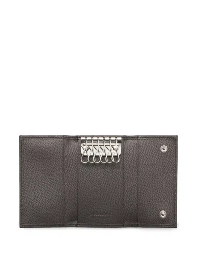 Prada Textured Key Case In Gray