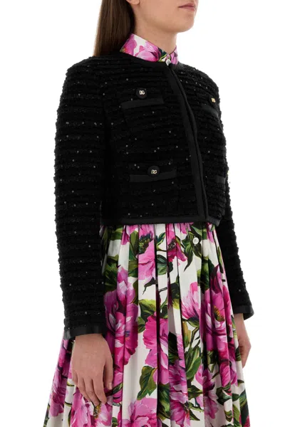 Dolce & Gabbana Sequin-embellished Tweed Jacket In Black