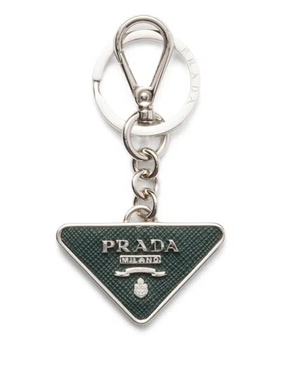 Prada Enamel Triangle Logo Keyring In White