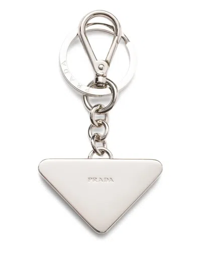 Prada Enamel Triangle Logo Keyring In White
