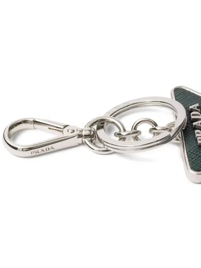 Prada Enamel Triangle Logo Keyring In White