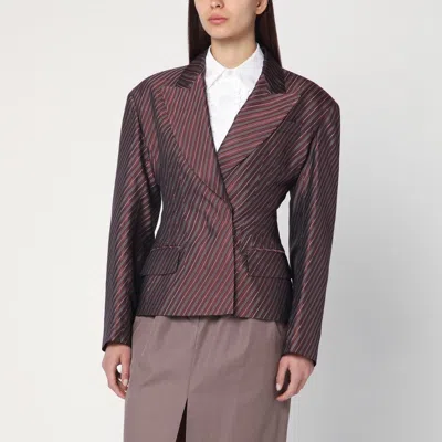 Dries Van Noten Burgundy Striped Jacket With Padded Balls In Brown
