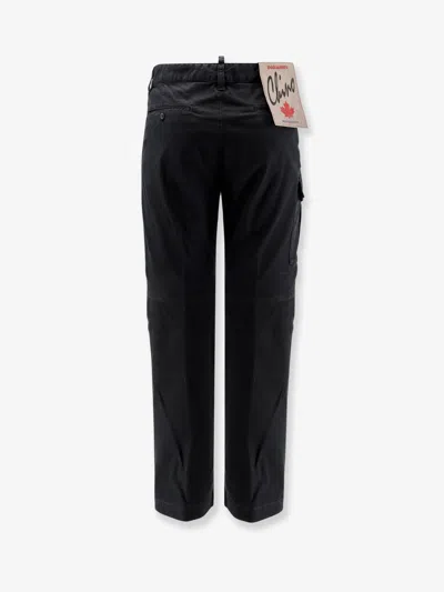 Dsquared2 Cotton Cargo Pant Trousers With Multiple Pockets In Black