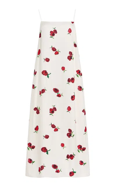 Khaite Sicily Floral-print Silk Midi Slip Dress In White