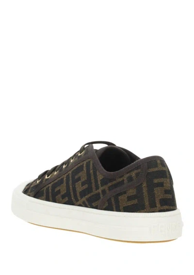 Fendi Men Brown Sneaker With All-over Ff Motif In Fabric Man In Black