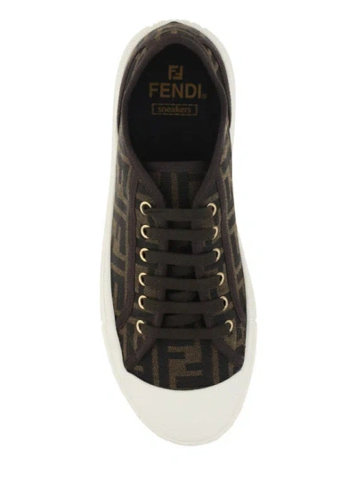 Fendi Men Brown Sneaker With All-over Ff Motif In Fabric Man In Black