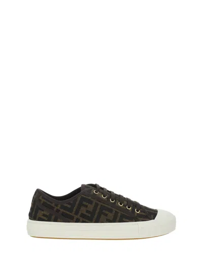 Fendi Men Brown Sneaker With All-over Ff Motif In Fabric Man In Black