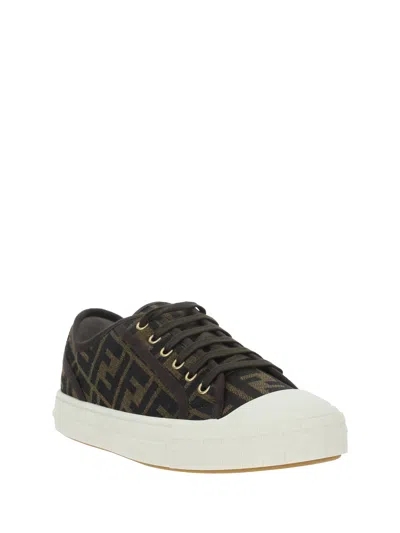 Fendi Men Brown Sneaker With All-over Ff Motif In Fabric Man In Black