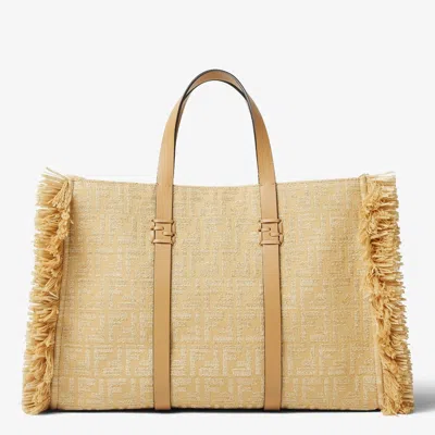 Fendi Summer Tote Bag In Jacquard Fabric With Ff In Raffia