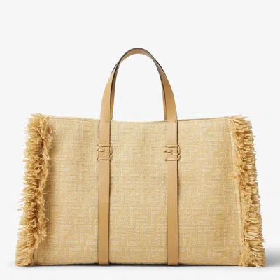 Fendi Summer Tote Bag In Jacquard Fabric With Ff In Raffia