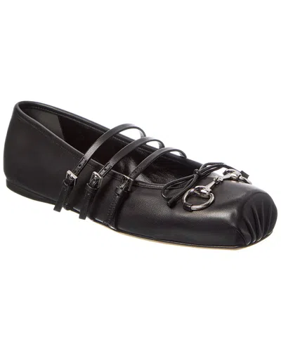 Gucci Ppa Leather Ballet Flats With Horsebit In Black