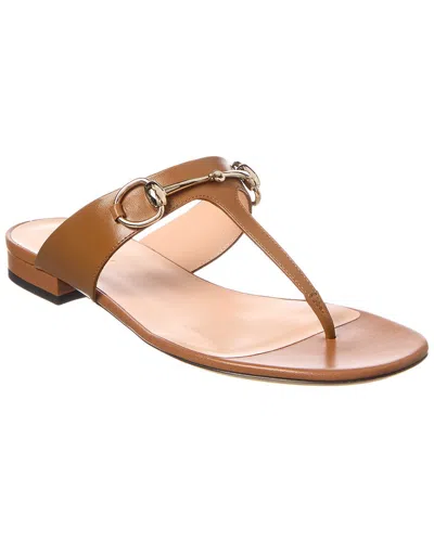 Gucci Lady Horsebit Leather Thong Sandals In Light Brown