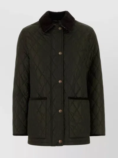 Burberry Quilted Country Jacket Corduroy Collar In Green
