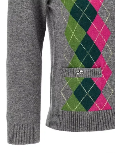 Ganni Argyle-pattern Logo-embroidered Cardigan In Multi