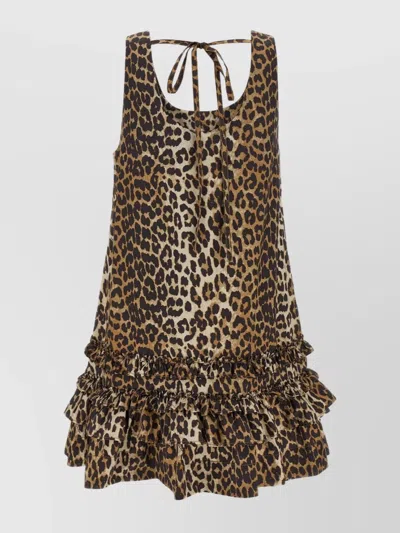 Ganni Leopard Printed Sleeveless Mini Dress In Animal Print