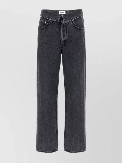 Agolde Blue Jeans With Front-fold Design And Logo Patch On The Rear In Black