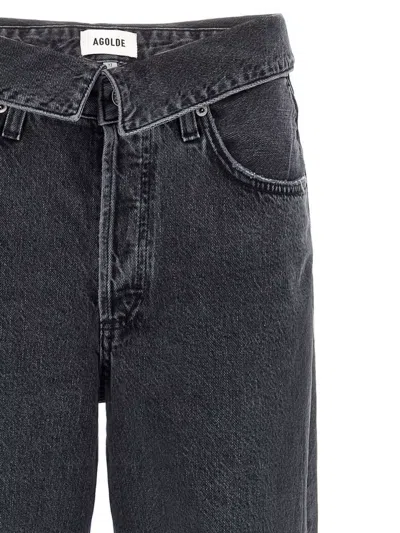 Agolde Blue Jeans With Front-fold Design And Logo Patch On The Rear In Black