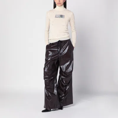 Mm6 Maison Margiela Distressed Crewneck Knitwear With Ribbed Finish In White