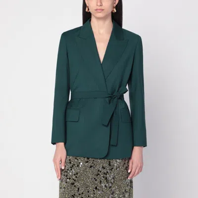 Max Mara Belted Woollen Cloth Blazer In Green