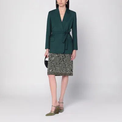 Max Mara Belted Woollen Cloth Blazer In Green
