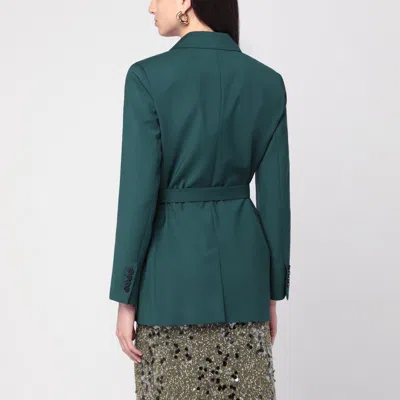 Max Mara Belted Woollen Cloth Blazer In Green