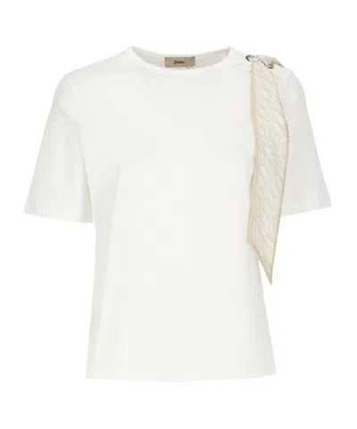 Herno T-shirt With Shoulder Scarf In White