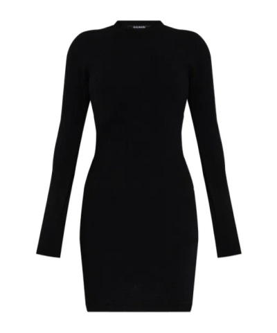 Balmain Knitted Mini Dress In Black