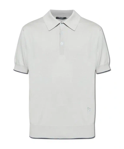 Balmain Embroidered Monogram Polo T-shirt In Gray