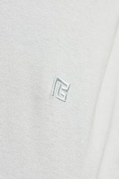 Balmain Embroidered Monogram Polo T-shirt In Gray