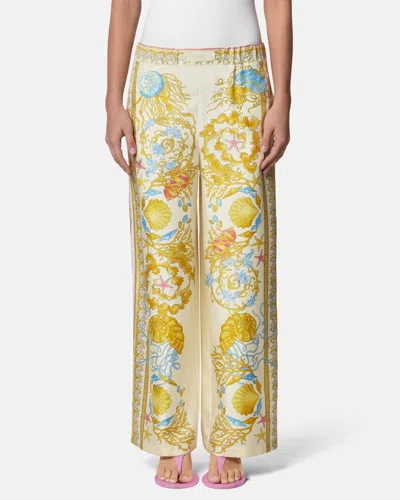 Versace Underwater Baroque Silk Pants In Brown