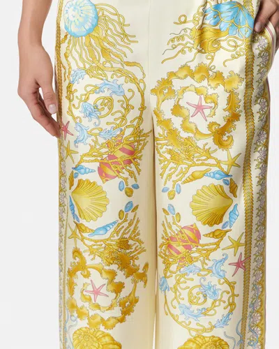 Versace Underwater Baroque Silk Pants In Brown