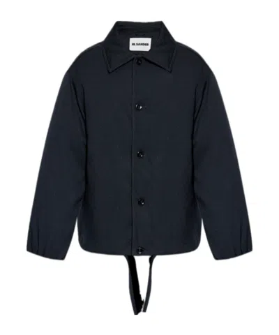 Jil Sander Wool Coat With Long Sleeves And Curved Hem In Black