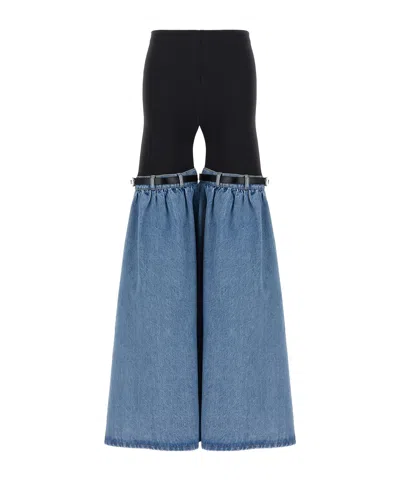 Coperni Hybrid Denim & Jersey Flared Pants In Blue