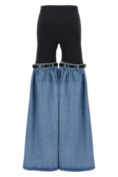 Coperni Hybrid Denim & Jersey Flared Pants In Blue