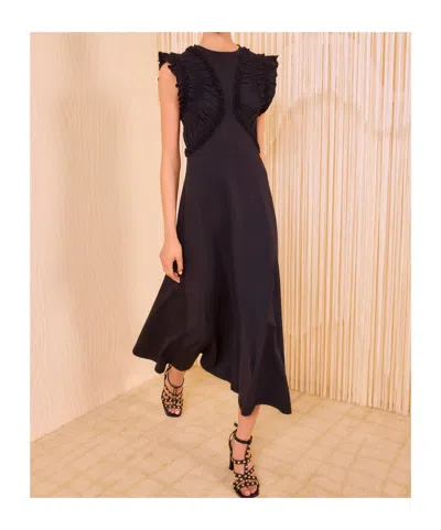 Ulla Johnson Shiva Sleeveless Ruffled Midi Dress In Noir In Black