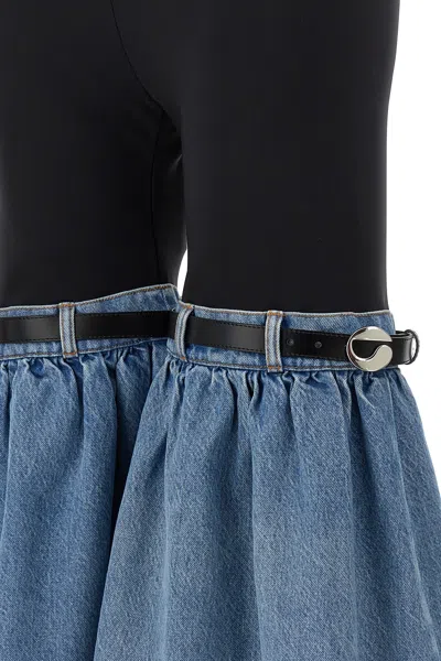 Coperni Hybrid Denim & Jersey Flared Pants In Blue