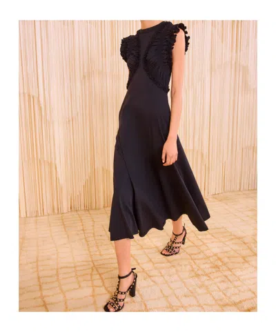 Ulla Johnson Shiva Sleeveless Ruffled Midi Dress In Noir In Black