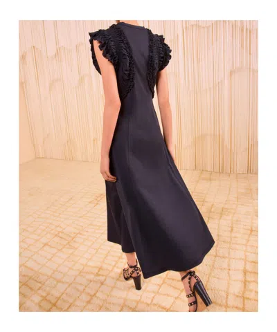 Ulla Johnson Shiva Sleeveless Ruffled Midi Dress In Noir In Black