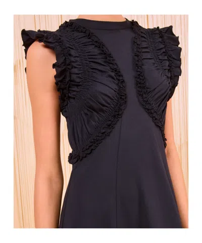Ulla Johnson Shiva Sleeveless Ruffled Midi Dress In Noir In Black