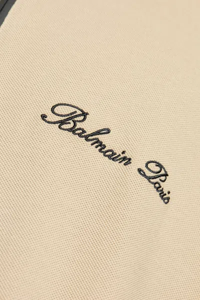 Balmain Embroidered Logo Polo Shirt In Brown
