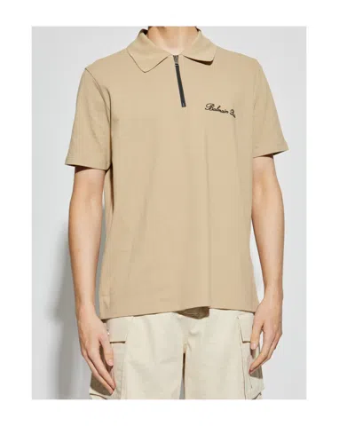 Balmain Embroidered Logo Polo Shirt In Brown