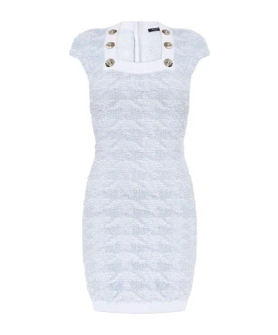 Balmain Tweed Mini Dress In White