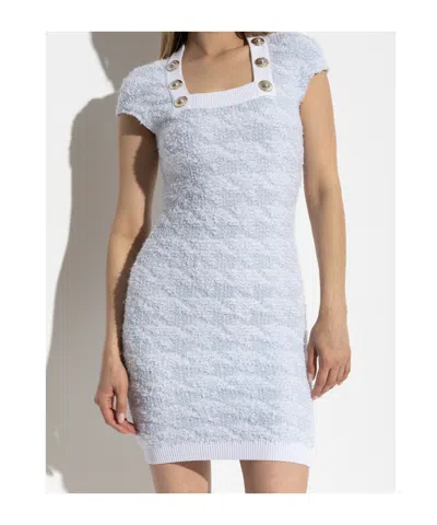 Balmain Tweed Mini Dress In White
