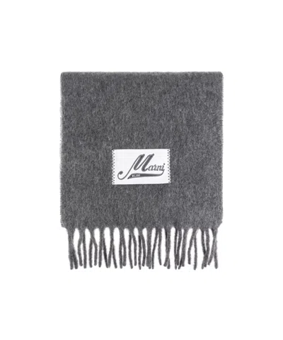 Marni Wool Scarf With Logo In Gray